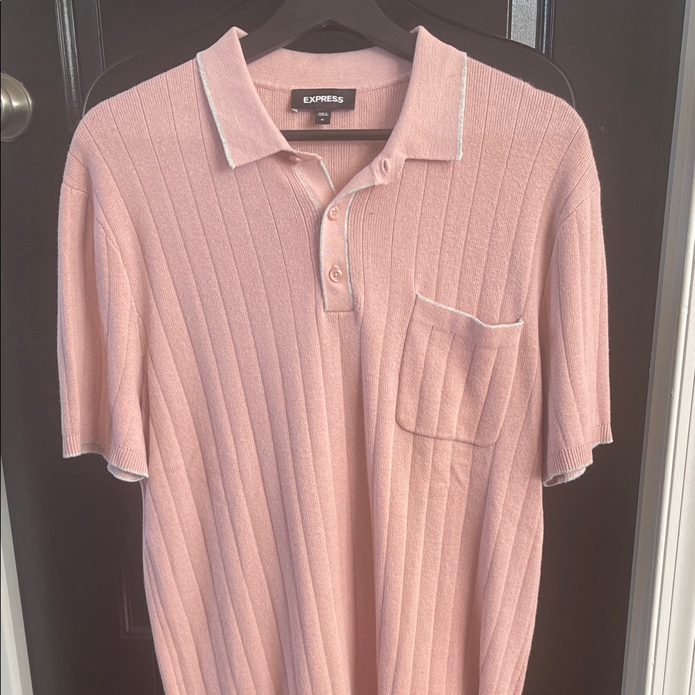 Express Light Pink Ribbed Polo Shirt